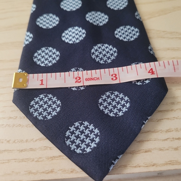 CHRISTIAN DIOR Navy Blue Vintage Tie with Light Blue Circles, Golf Balls - Picture 4 of 8